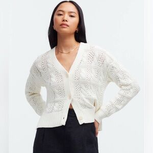 Madewell Open Cable-Stitch Bright Ivory Cardigan Sweater